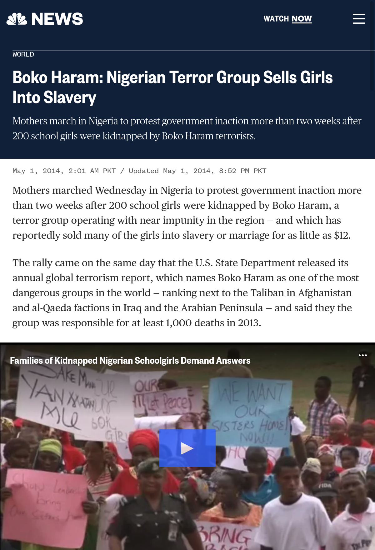 NBC News - Boko Haram Nigerian Terror Group sells Girls